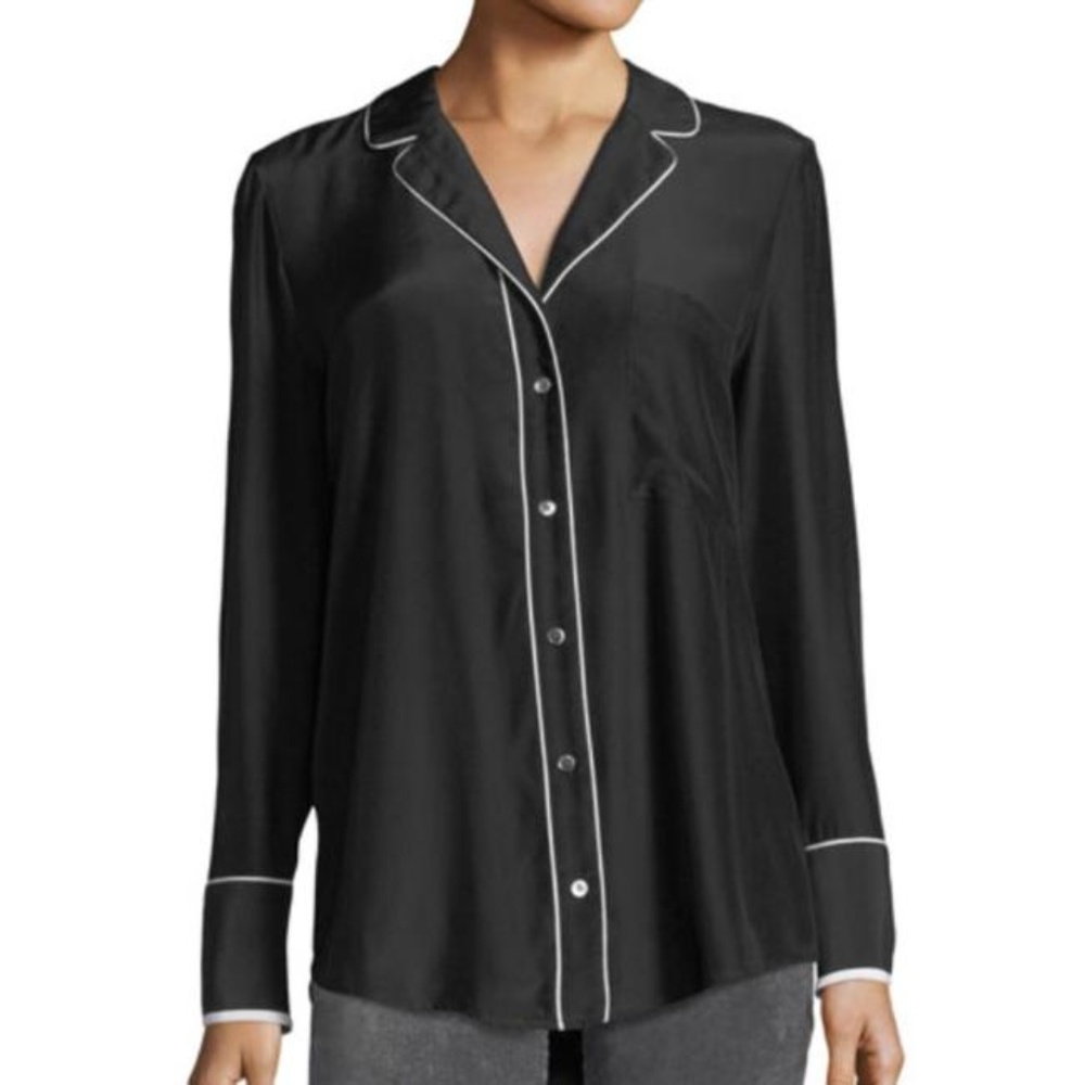 Frame - Silk Black/White Button Down Pajama Top